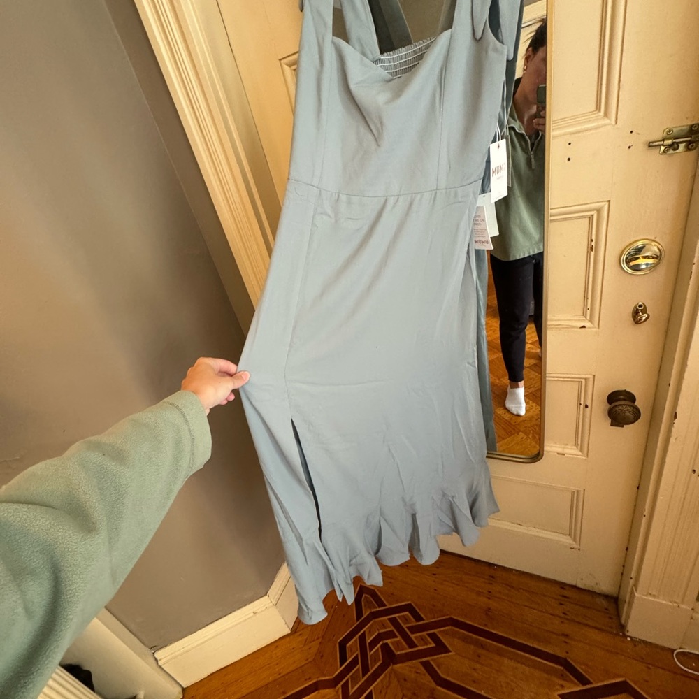 Elegant Green show me your MUMU Dress Claire Midi Silver Sage  crisp large - Picture 5 of 8